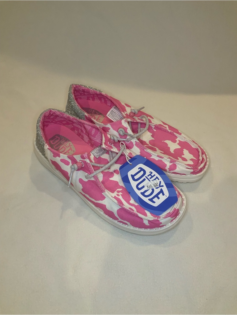 Women’s' Pink Wendy Hey Dude Cow Print Casual Deck Shoes